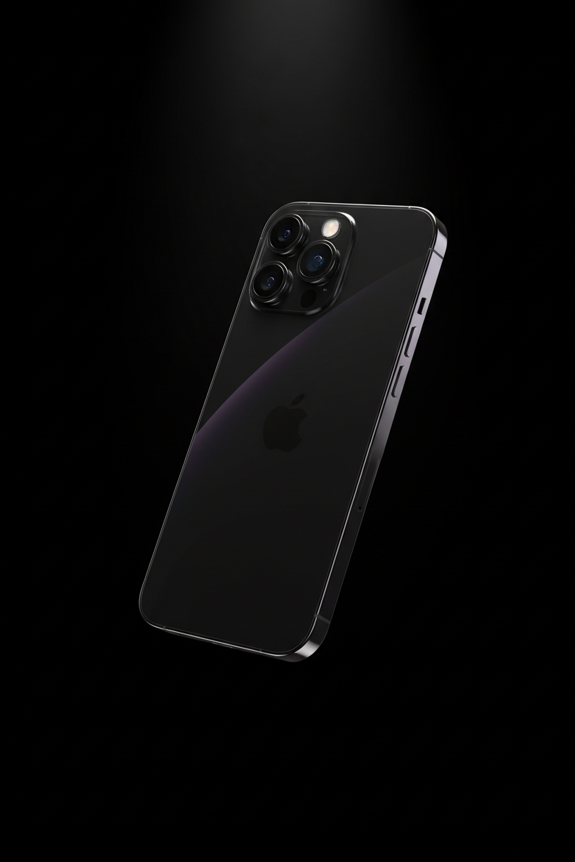 iPhone 14 Pro en violet sombre sur fond noir