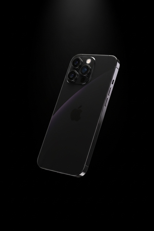 iPhone 14 Pro en violet sombre sur fond noir