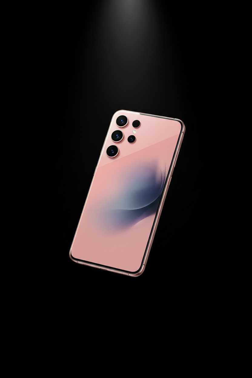 Samsung Galaxy S25 en rose doré sur fond noir