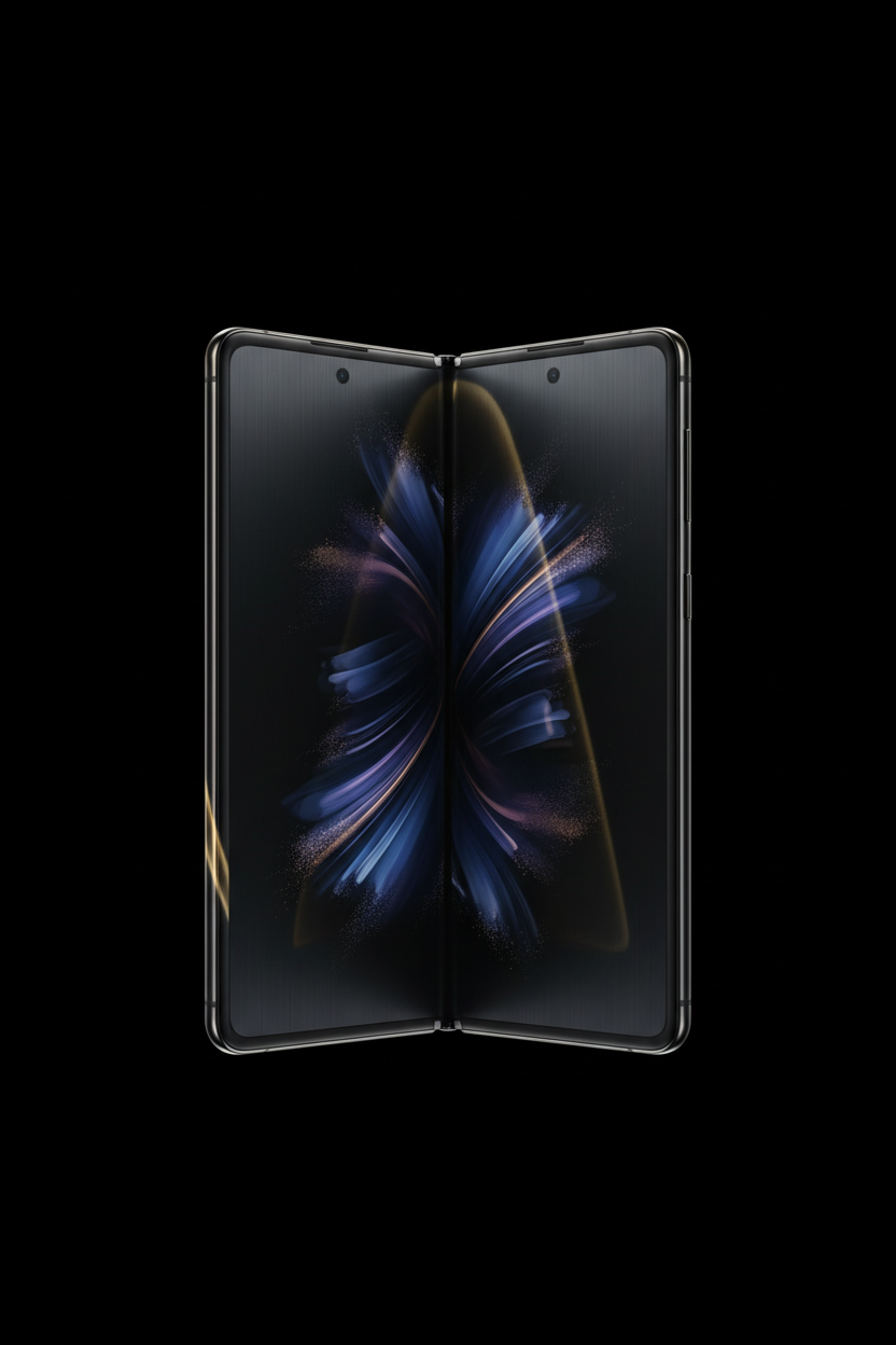 Samsung Galaxy Z Fold 7 déplié sur fond noir