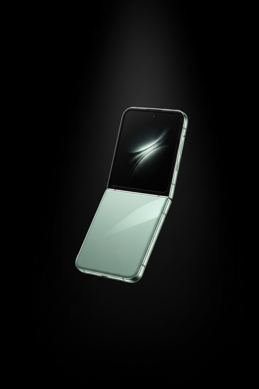 Samsung Galaxy Z Flip 7 en mint sur fond noir