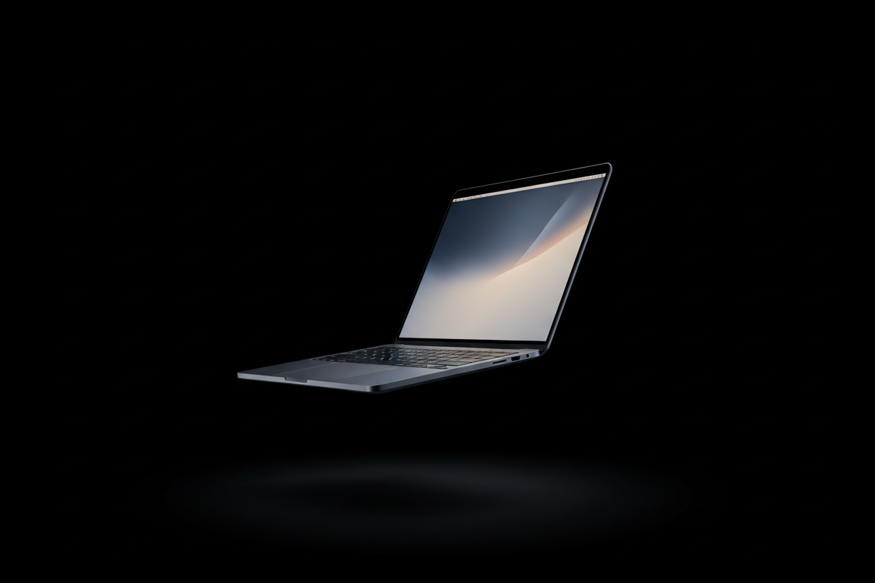 MacBook Air M2 en minuit sur fond noir