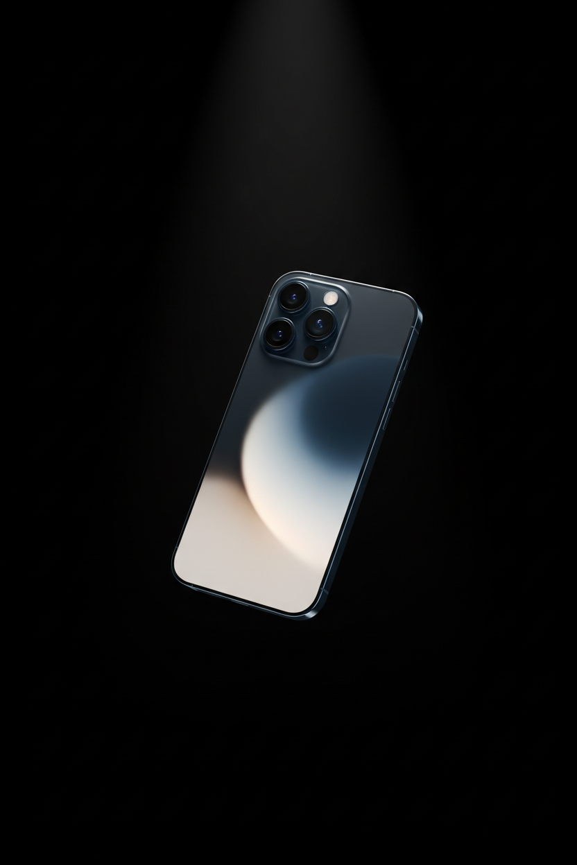iPhone 14 en bleu minuit sur fond noir