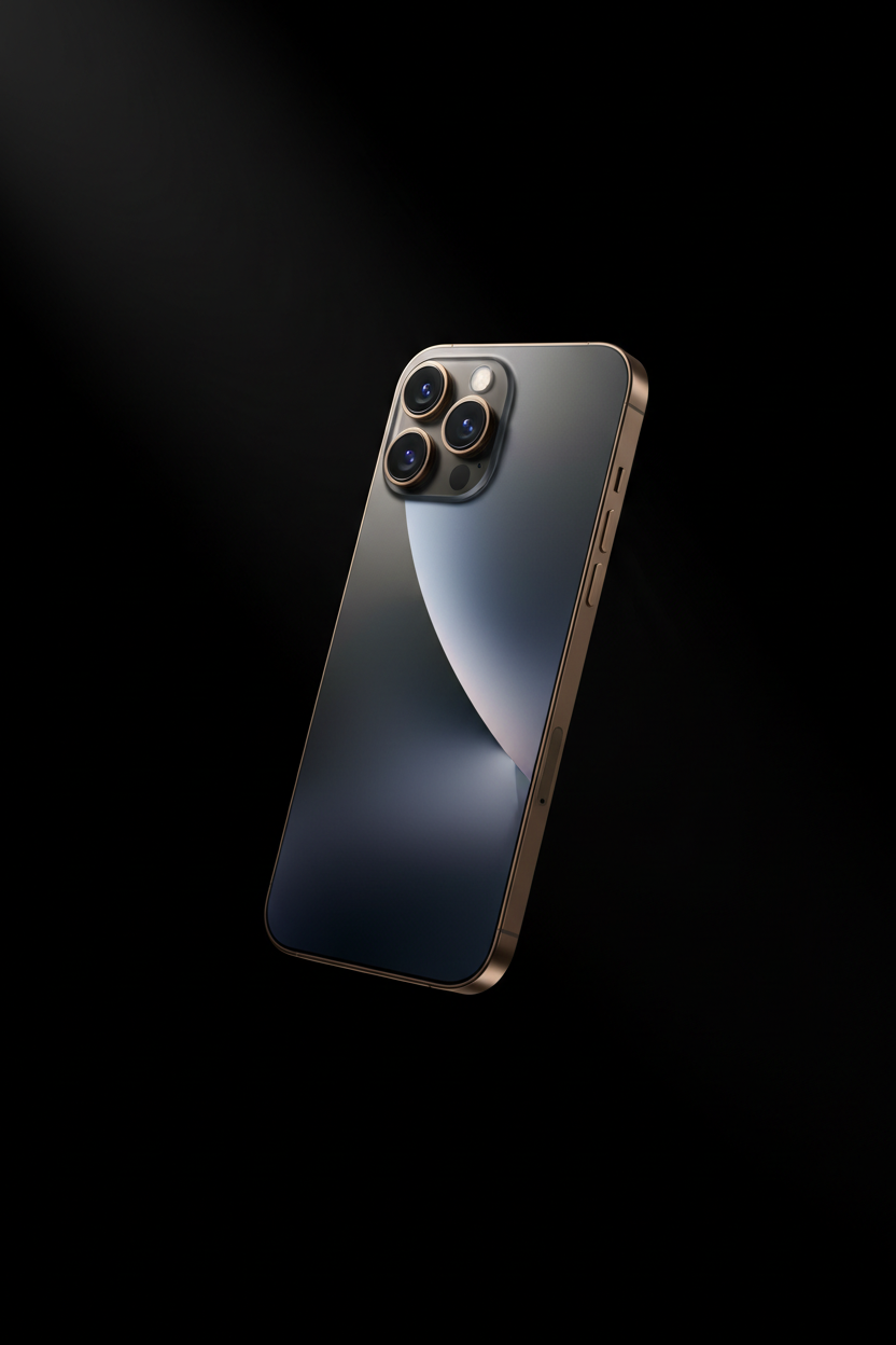 iPhone 15 Pro Max en titane naturel sur fond noir